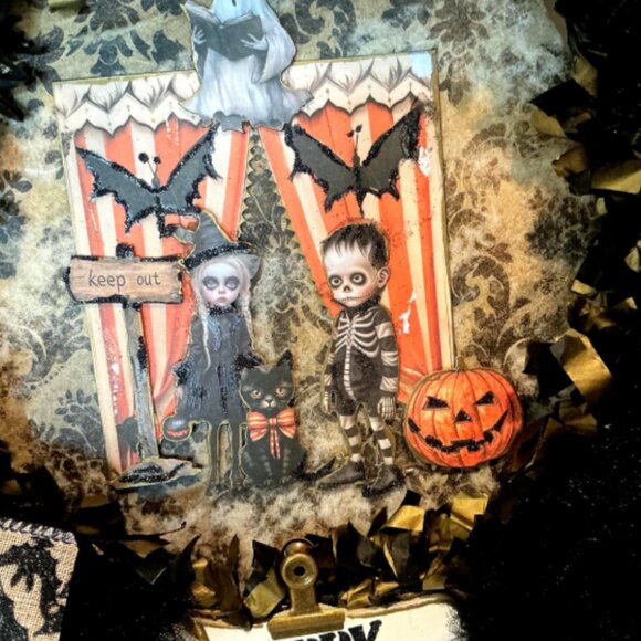 Gothic Vibes , Upcycled Black Tulle Halloween Wreath - Picture 5 of 5